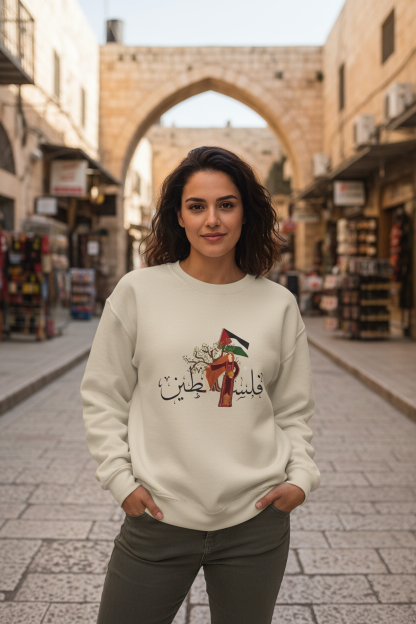Palestine Flag Crewneck Sweatshirt, Unisex Gildan, Palestinian Thoub