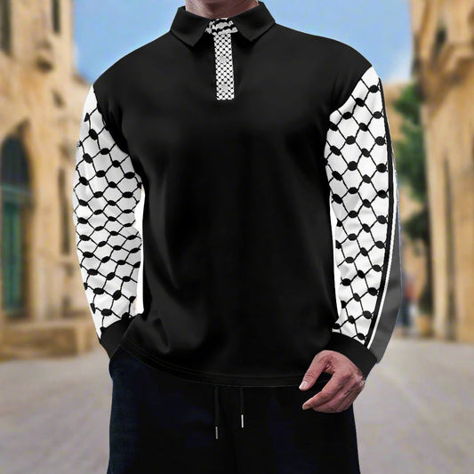 Palestinian Kuffiyeh Long Sleeve Polo Collar Shirt