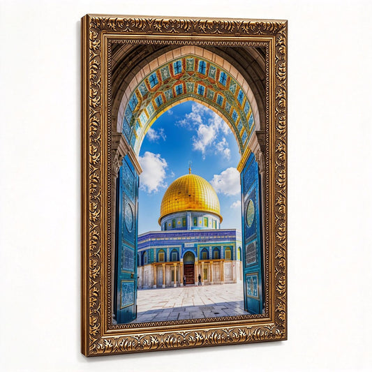 Golden Dome of the Rock Vintage Gold Framed Canvas Prints Wall Art (2:3) (Made in USA)