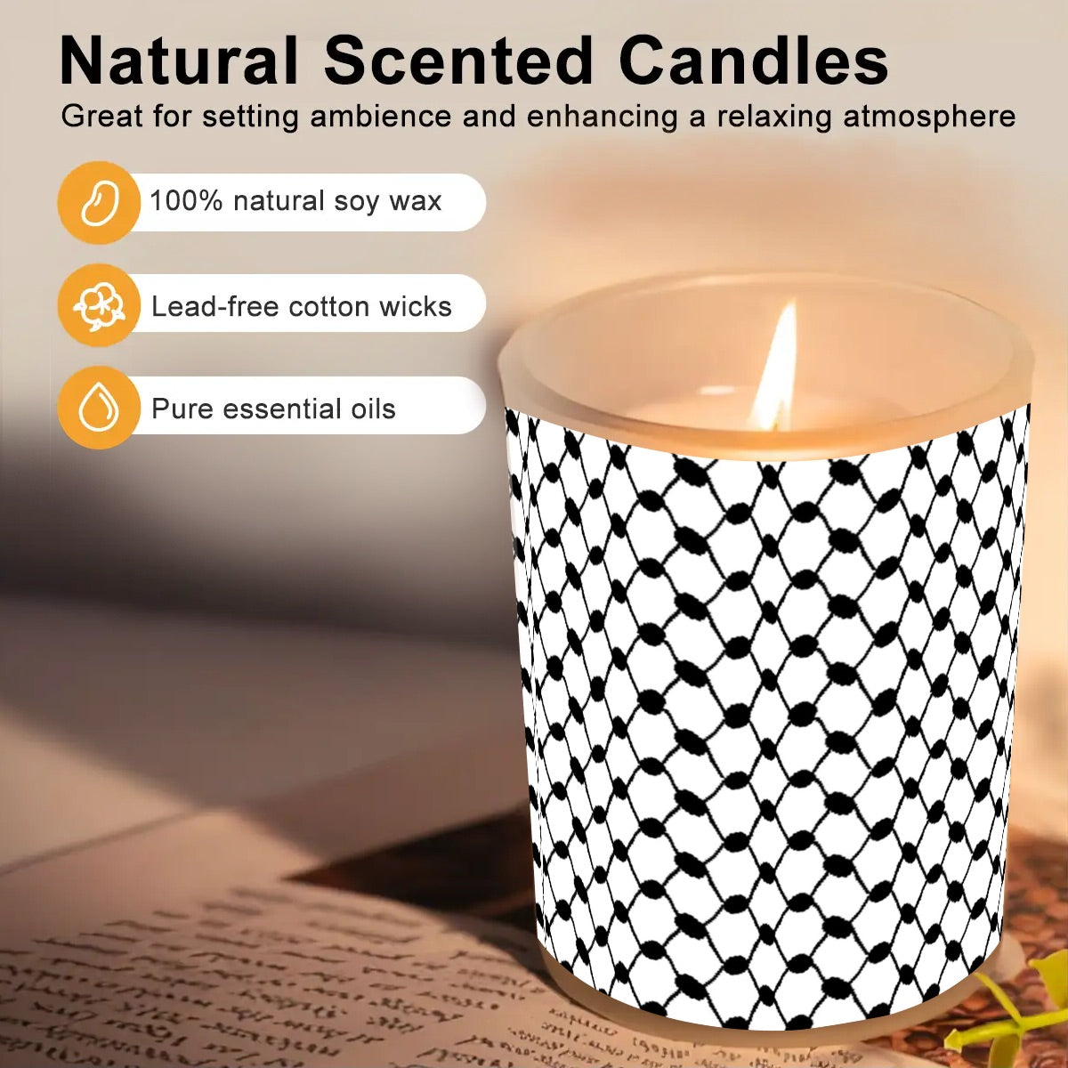 Palestinian Keffiyeh Frosted Jar Scented Candle with Lid (6oz)