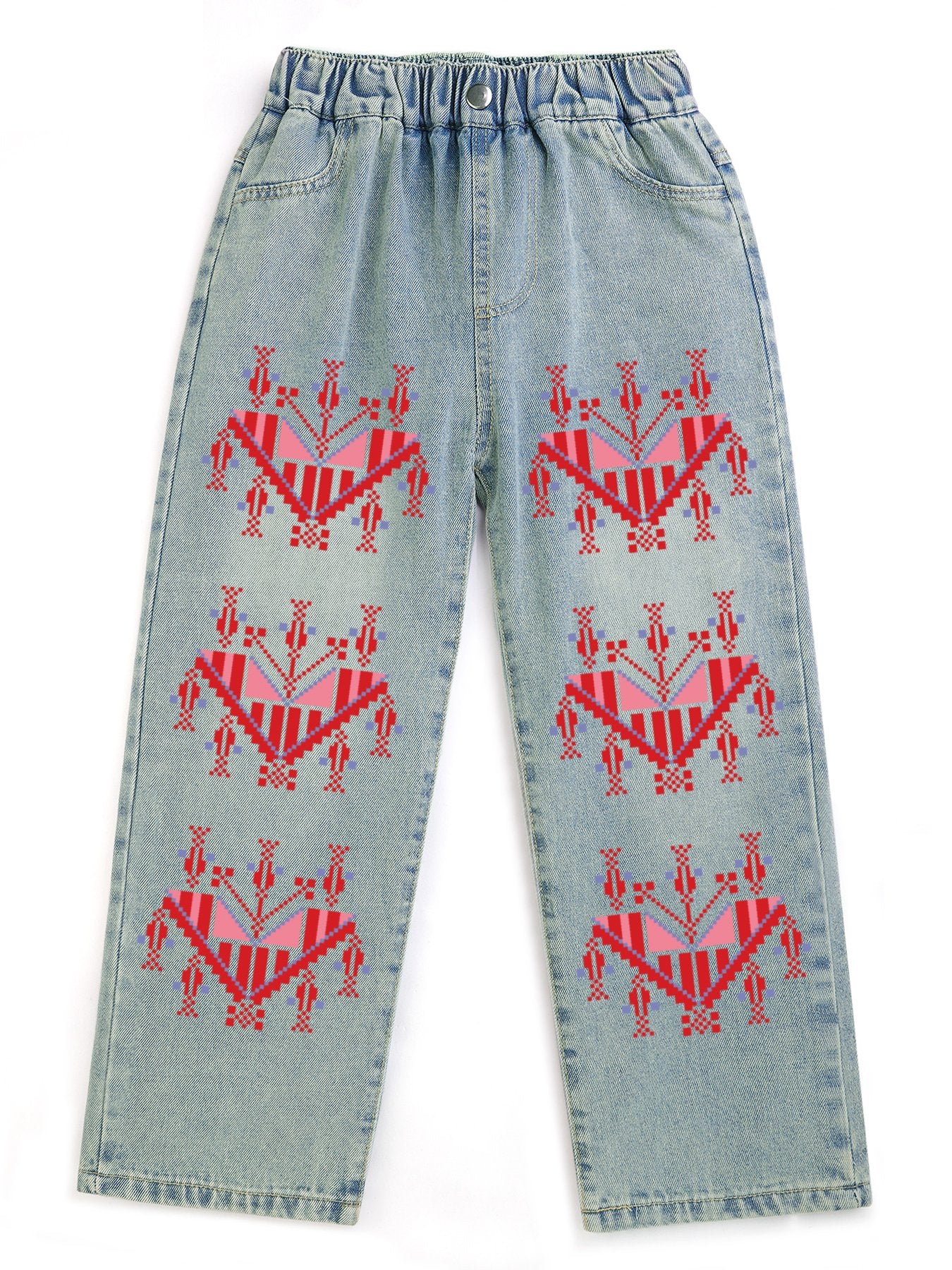 Palestinian Tatreez Print Children's Cropped Jeans (Front Printing)