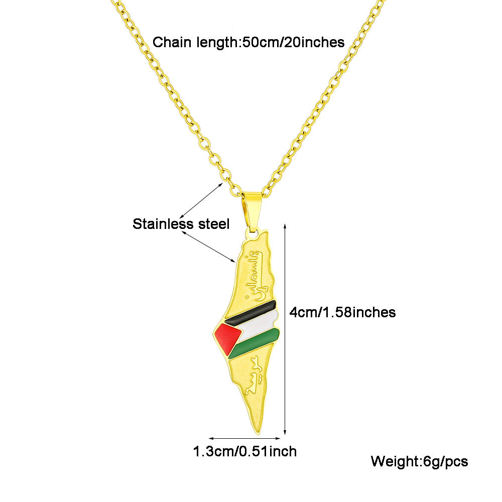 Stainless Steel Palestine Map Necklace