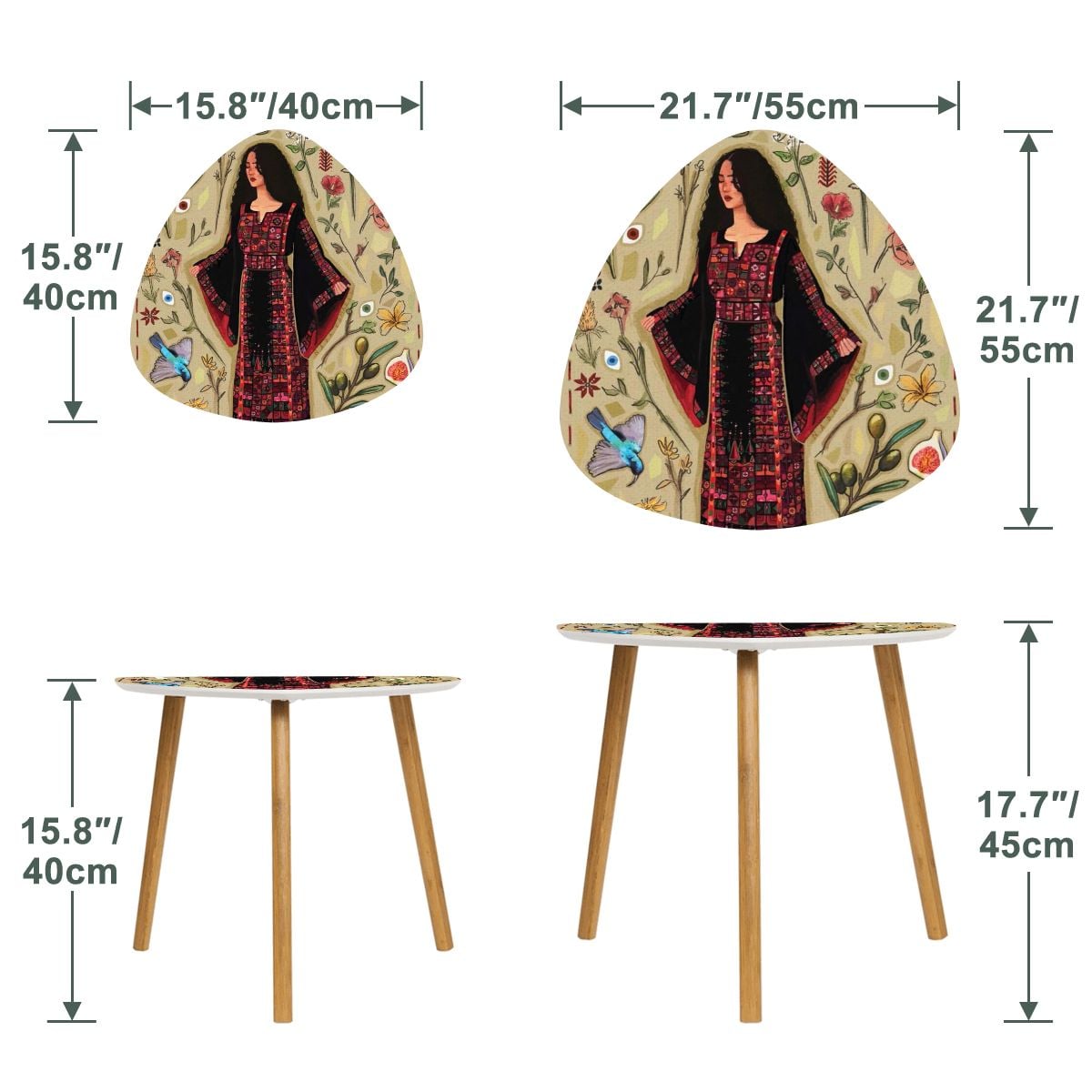 Palestinian Woman with Thoube Triangle Coffee Table Set of 2