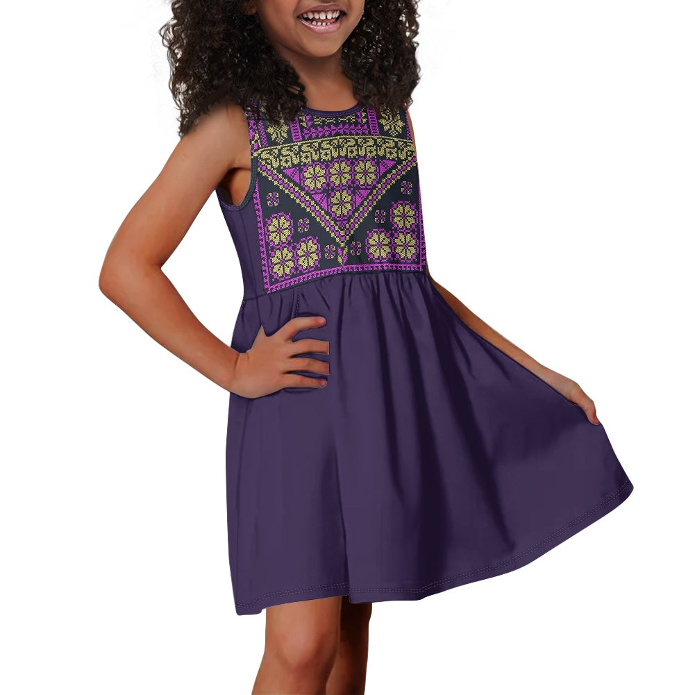 Palestinian tatreez print Kids' dress with pocket