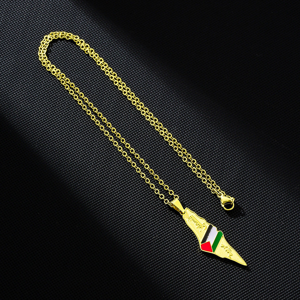 Stainless Steel Palestine Map Necklace