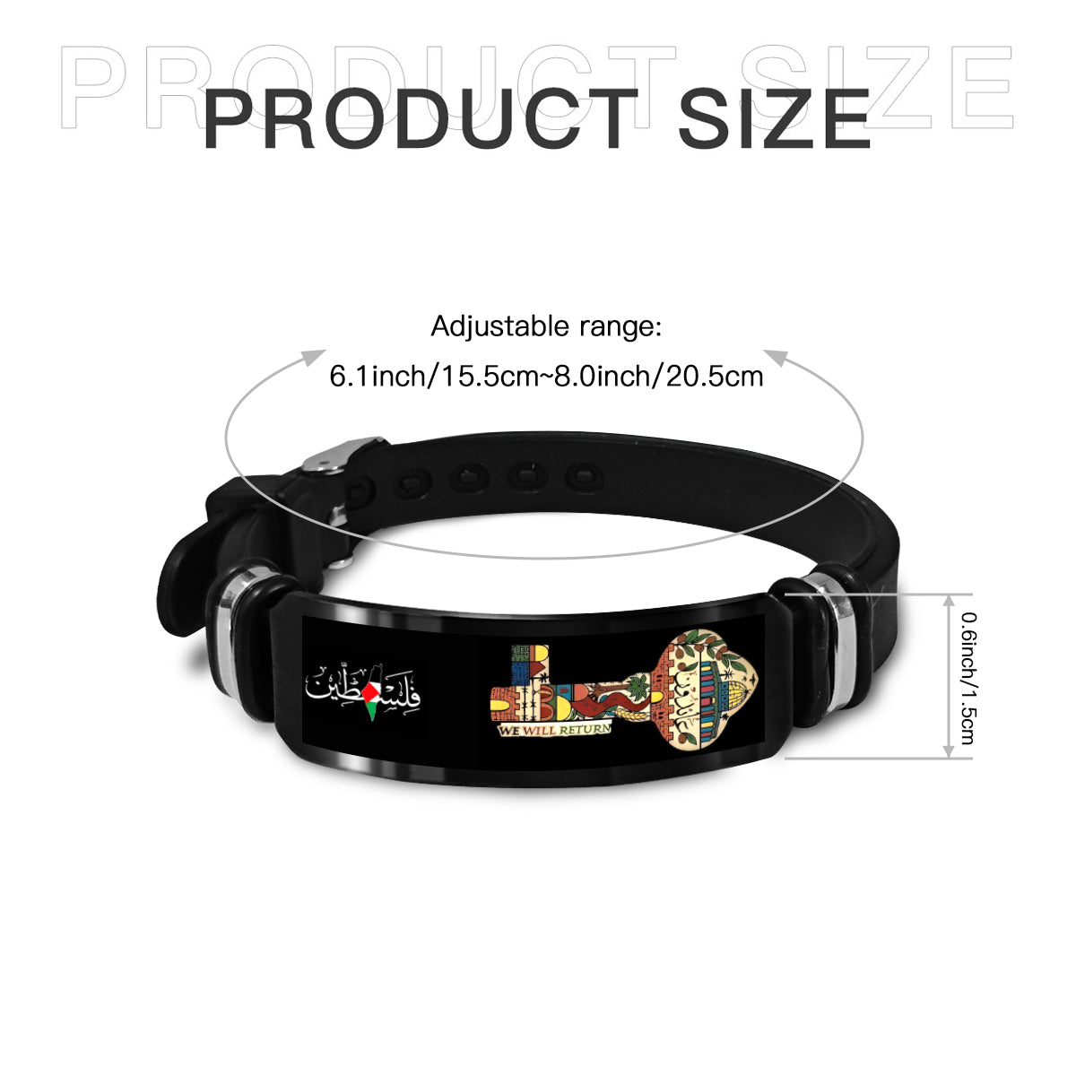 Palestine Right of Return Silicone and Stainless Steel Strap Bracelet