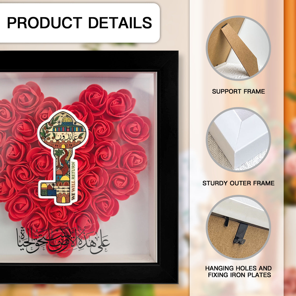 Palestinian Right of Return Key Flower Box Rose Photo Frame, Red