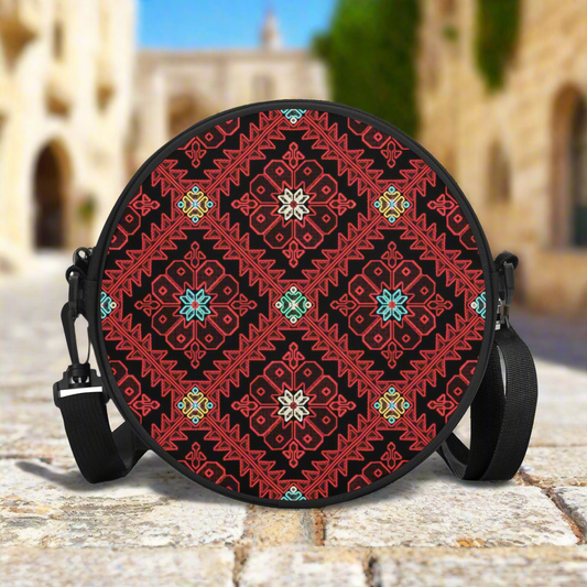 Round Satchel Bags, Palestinian Realistic print, cross stitch, pattern