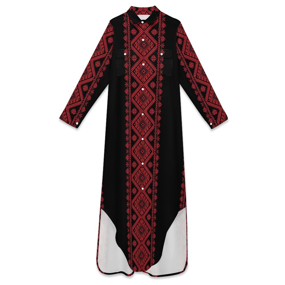 Long Shirt Dress Palestinian Tatreez Print Modest Long Dress