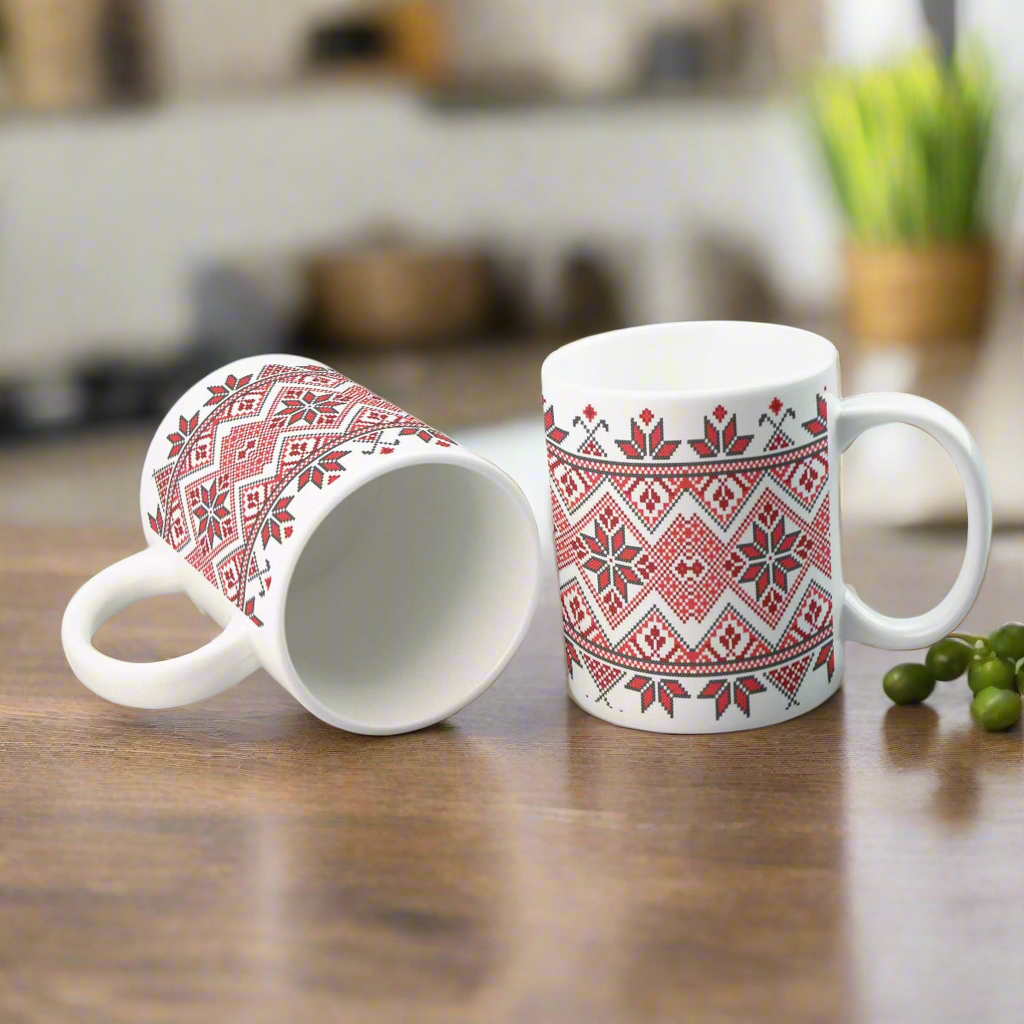 Palestinian Ceramic Mug, Palestinian Cross Stitch pattern, Ideal Gift, 11oz, Red