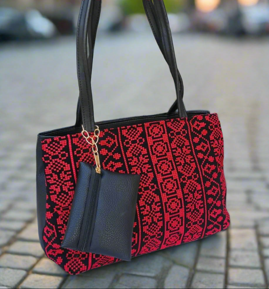 Embroidered Red Tatreez handbag in palestinian culture