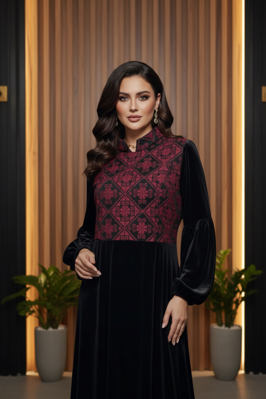 Tatreez Handmade Woman Velvet Maxi Long Dress