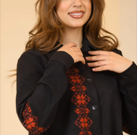 Authentic Tatreez Embroidery blouse and pants Nubuck Faux Leather 2 Piece Set