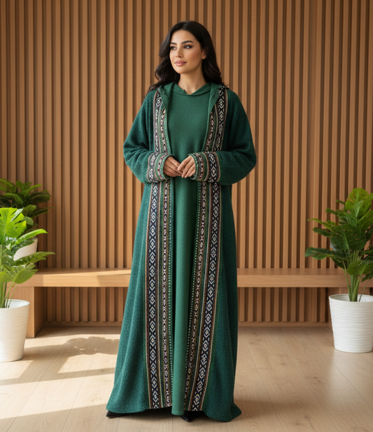 Arabian Woman handmade Tatreez lining Bisht Abaya