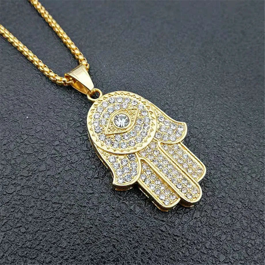 Turkish Evil Eye Hamsa Hand of Fatima Pendant Necklace