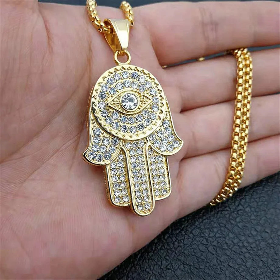 Turkish Evil Eye Hamsa Hand of Fatima Pendant Necklace