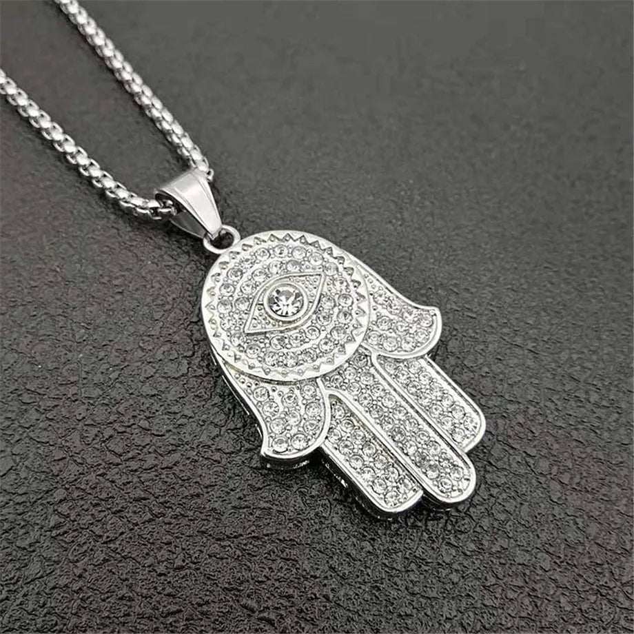 Turkish Evil Eye Hamsa Hand of Fatima Pendant Necklace