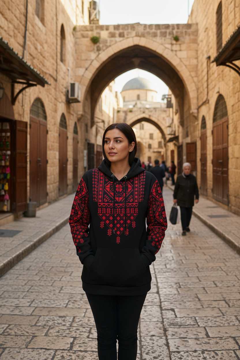 Unisex Tatreez Print Crewneck Hoodie