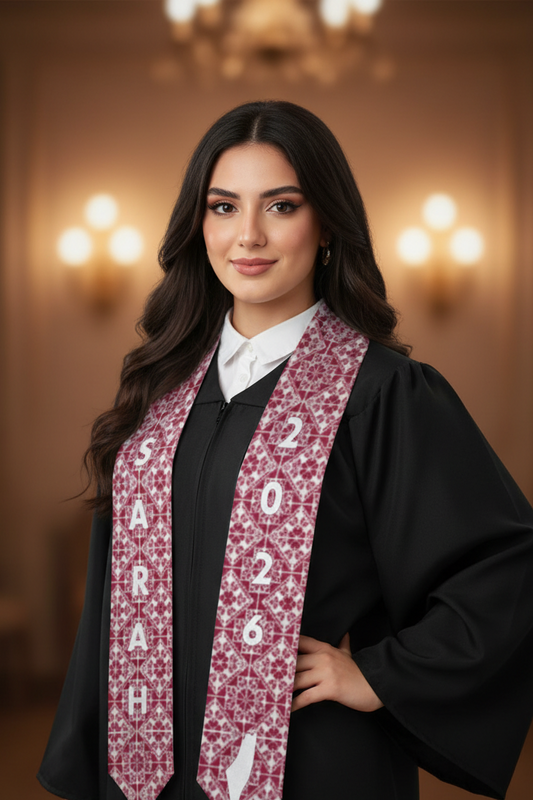 Palestinian Tatreez Print Graduation Stole, Red