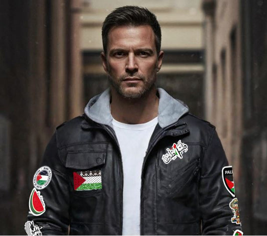 Man wearing a Palestinian leather jacket 