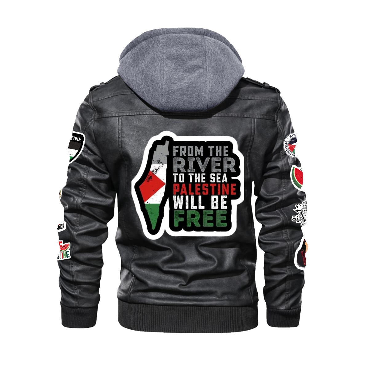 Palestinian Leather jacket image Back free palestine