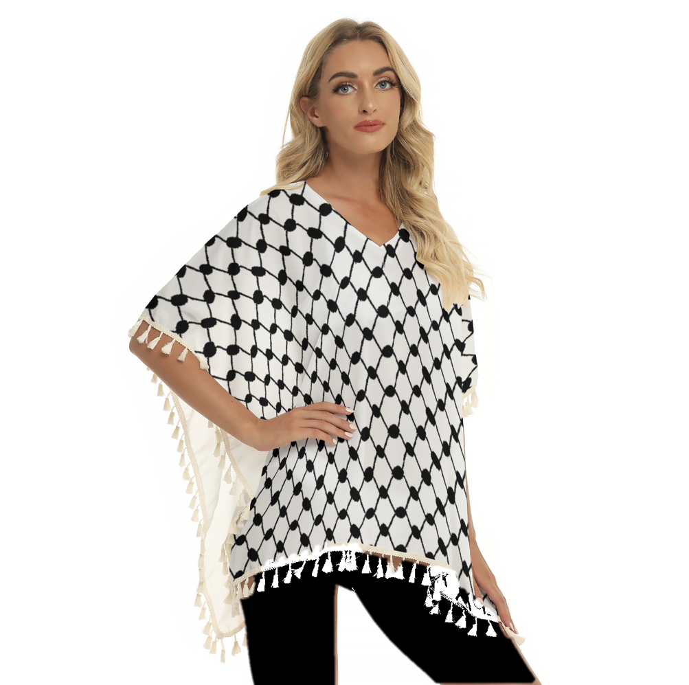 Palestinian Kuffiyeh Kouffiyeh Print Women's Square Fringed Shawl