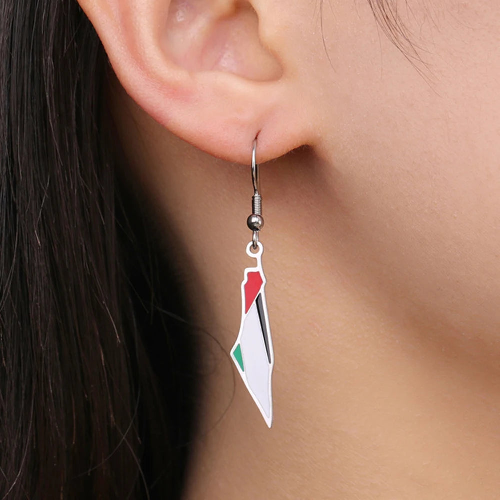 Palestine Map Drop Earrings for Women Stainless Steel Map