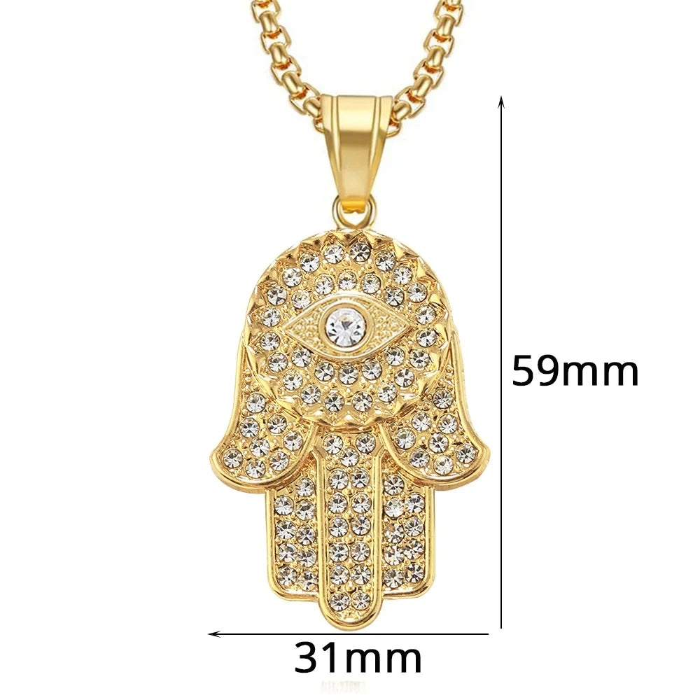 Turkish Evil Eye Hamsa Hand of Fatima Pendant Necklace