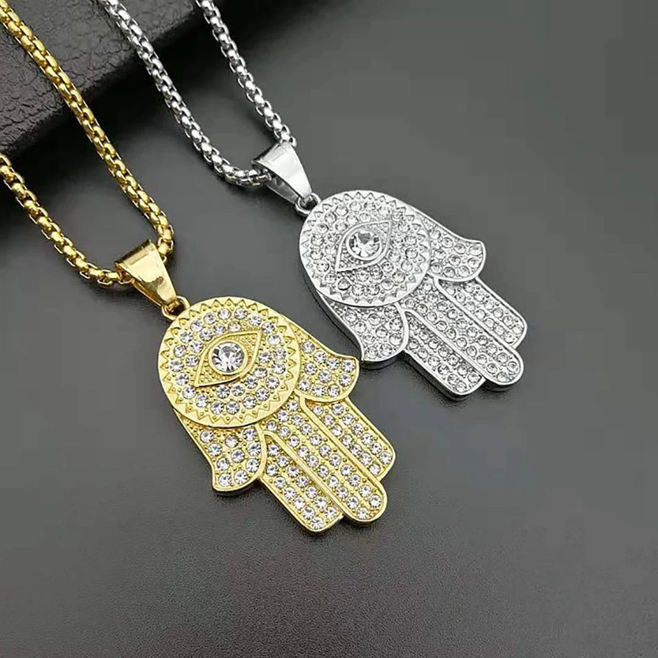 Turkish Evil Eye Hamsa Hand of Fatima Pendant Necklace