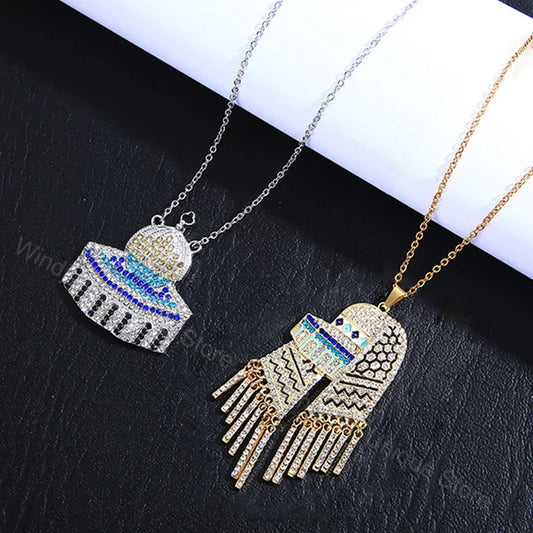 Stainless Steel Dome of the Rock (Arabic: قبة الصخرة) Mosque, Pendant Necklaces Islamic Ethnic Keffiyeh