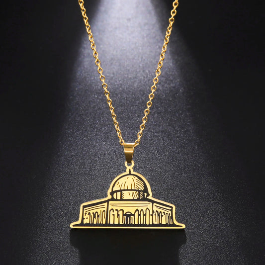 Vintage Islamic Dome of the Rock Mosque Jerusalem Pendant Women's Necklace Stainless Steel Jewelry