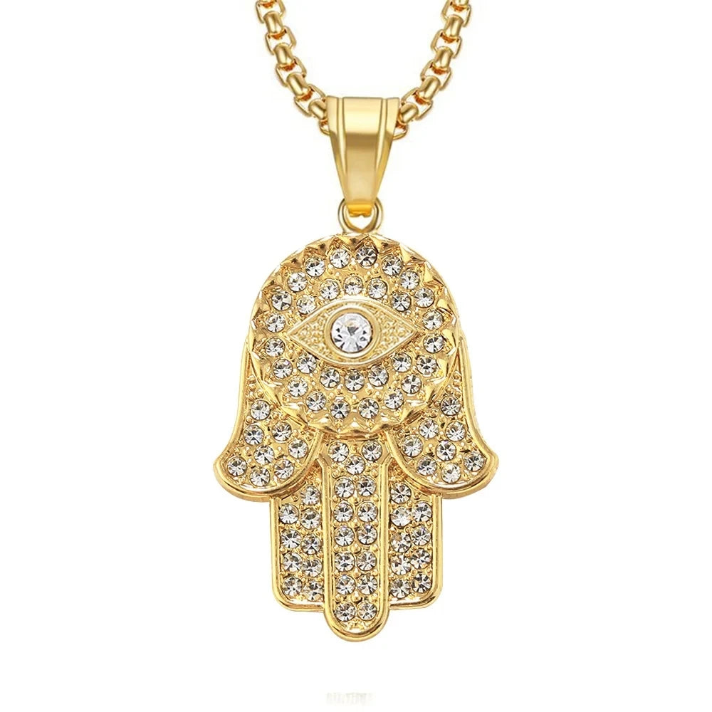 Turkish Evil Eye Hamsa Hand of Fatima Pendant Necklace