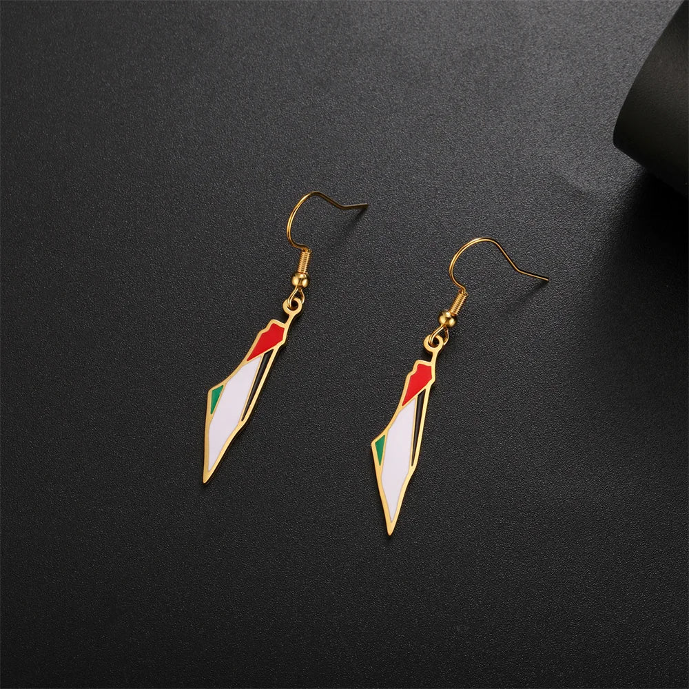 Palestine Map Drop Earrings for Women Stainless Steel Map