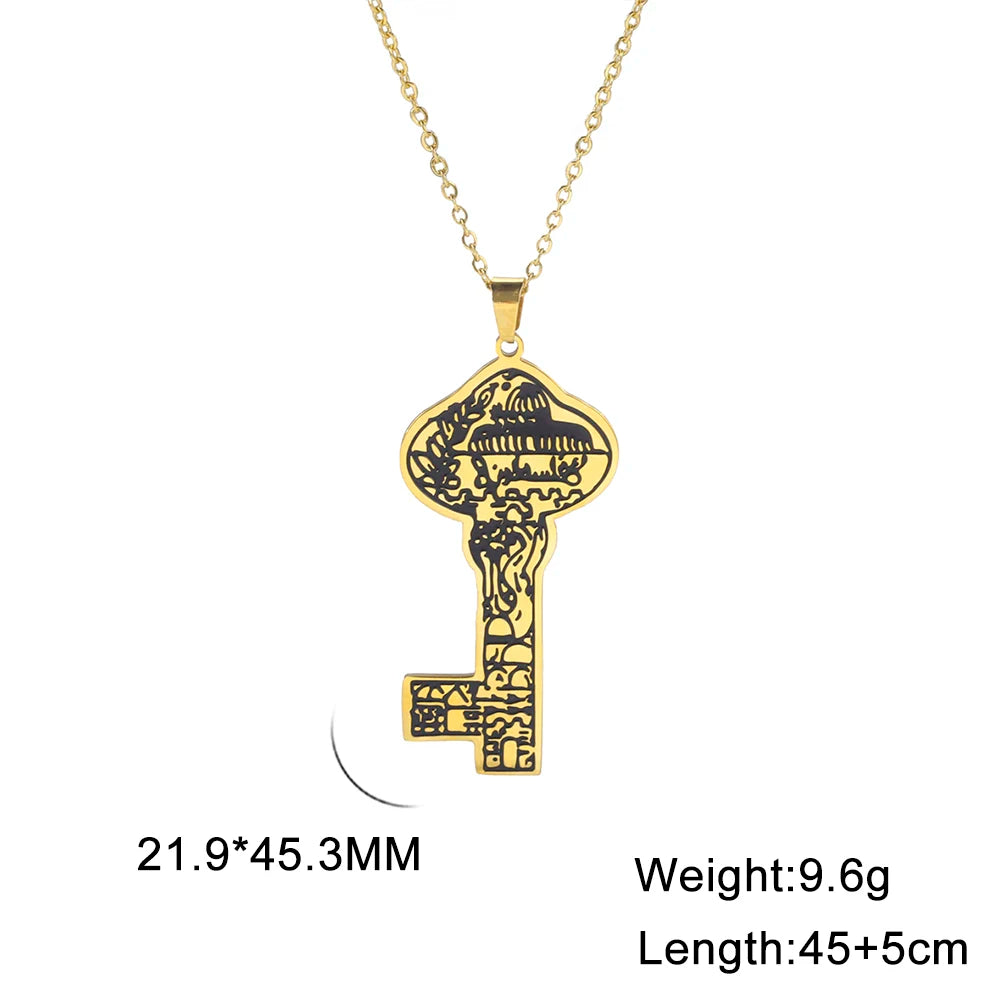 Vintage Palestinian Right of Return Key Pendant Necklace for Women Men Stainless Steel Jewelry