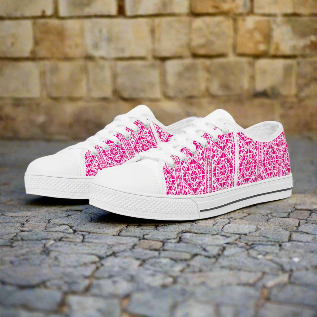 White and Pink Canvas Palestinian Sneaker Shoes