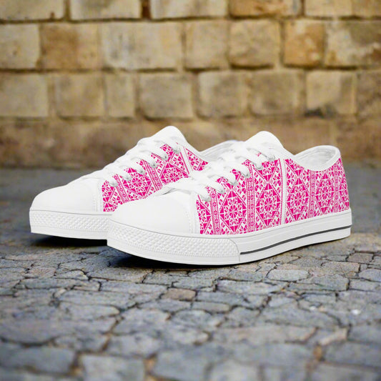 White and Pink Canvas Palestinian Sneaker Shoes