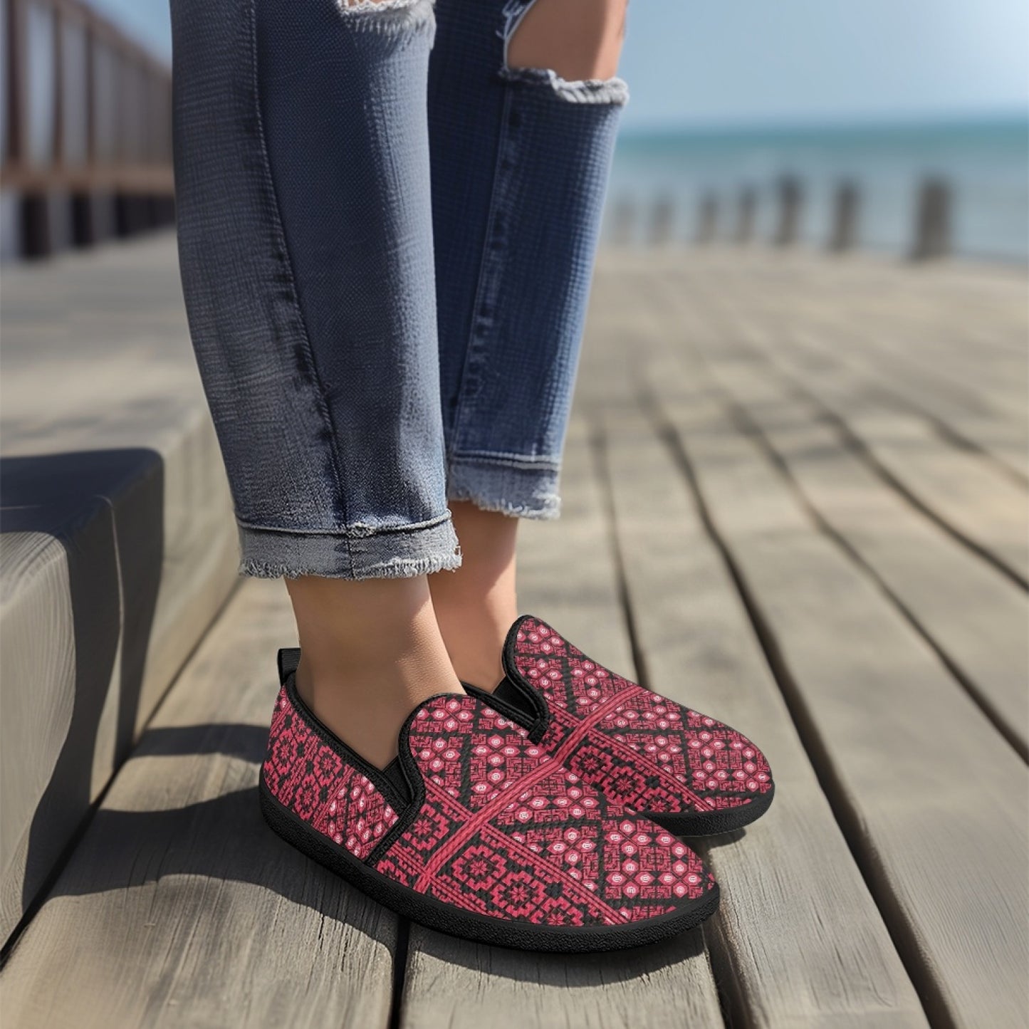 Palestinian Tatreez Print Flat Mesh Shoes