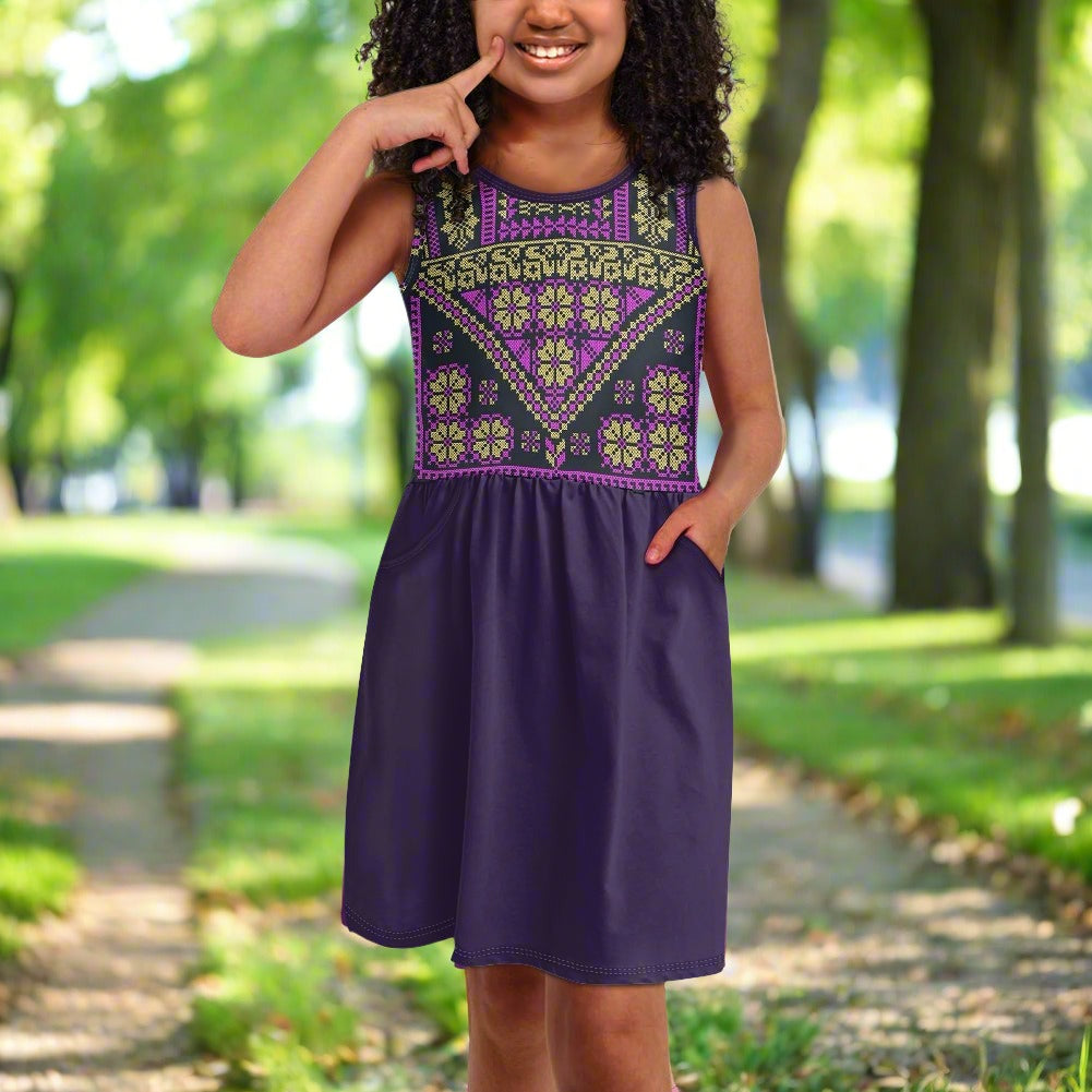 Palestinian tatreez print Kids' dress with pocket