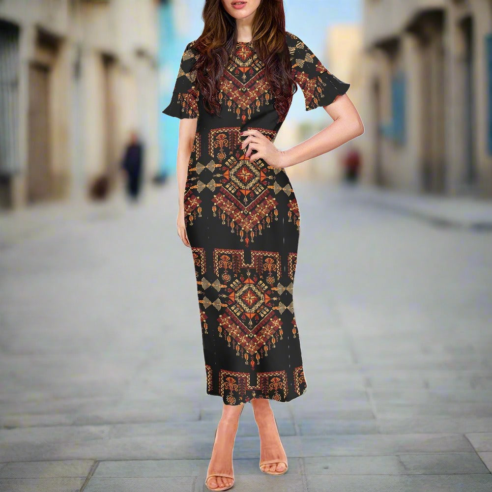 Palestinian Tatreez Print Stylish Dress