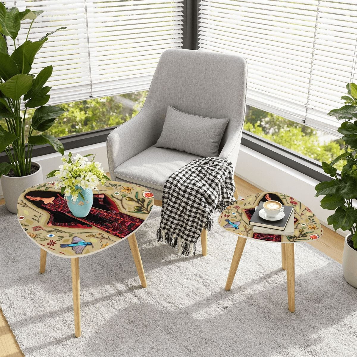 Palestinian Woman with Thoube Triangle Coffee Table Set of 2