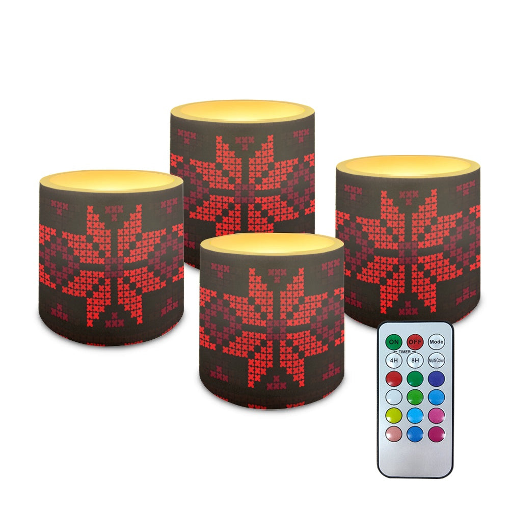 Set of four 3-Inch LED Remote Control Candles – Palestinian Tatreez Design