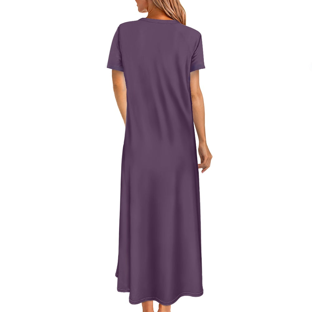 Palestinian Tatreez Purple Round neck short sleeve dress