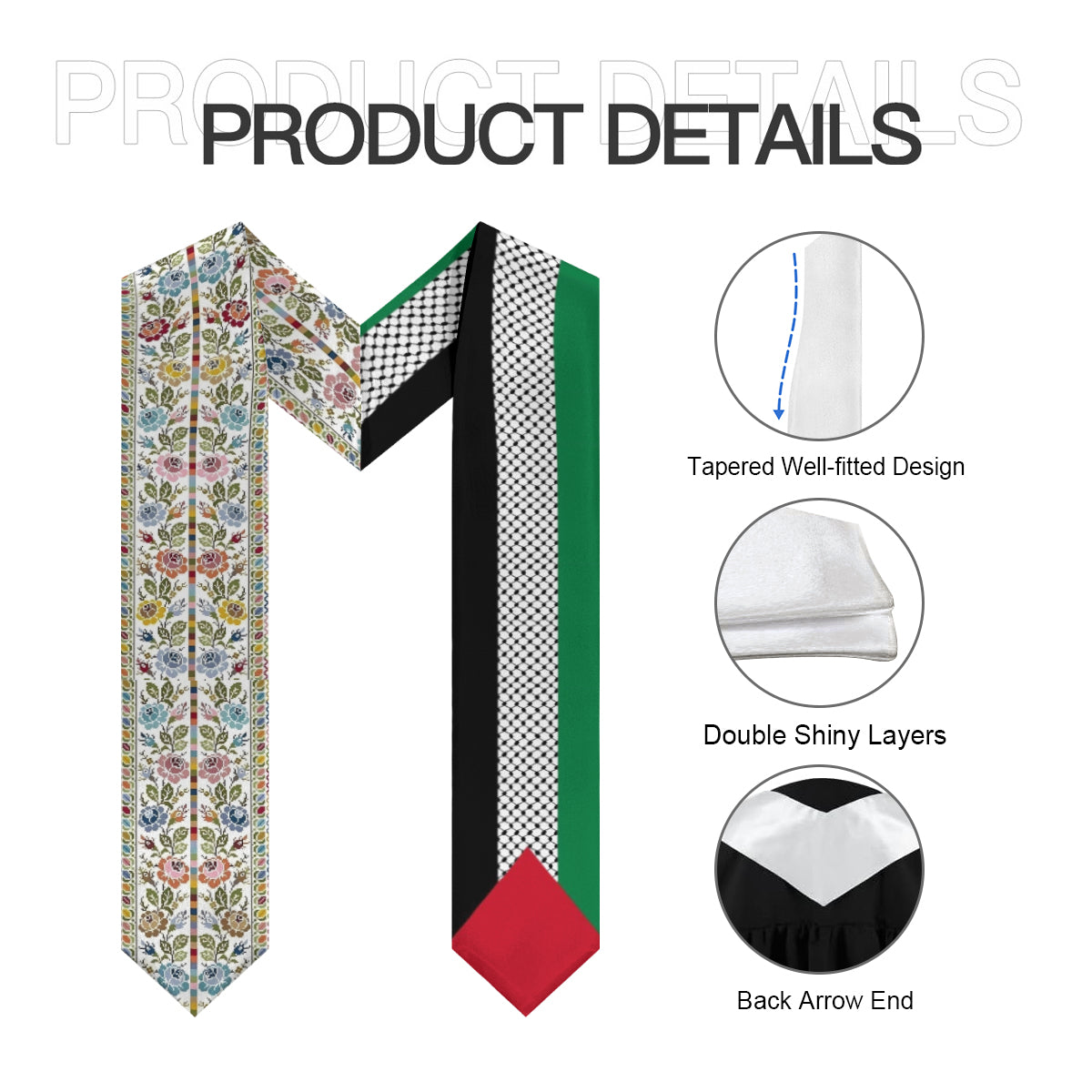 Palestinian Kuffiyeh Flag Floral Tatreez Print Sash