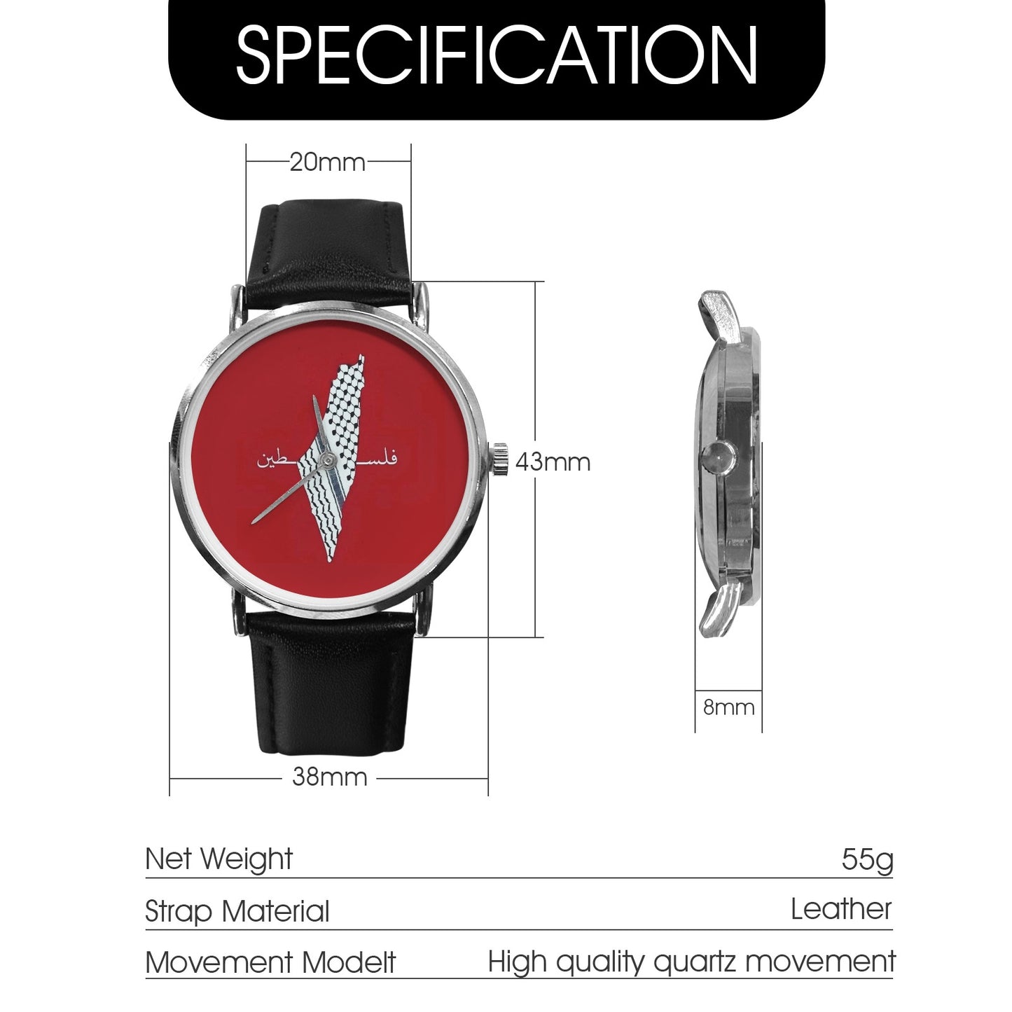 Palestine Watch Classic Leather Strap Watch