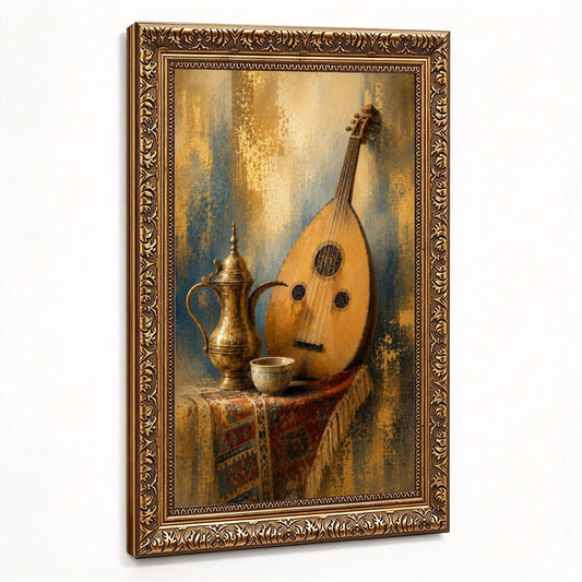 Arabian Oud and Coffee Vintage Gold Framed Canvas Prints Wall Art (2:3) (Made in USA)