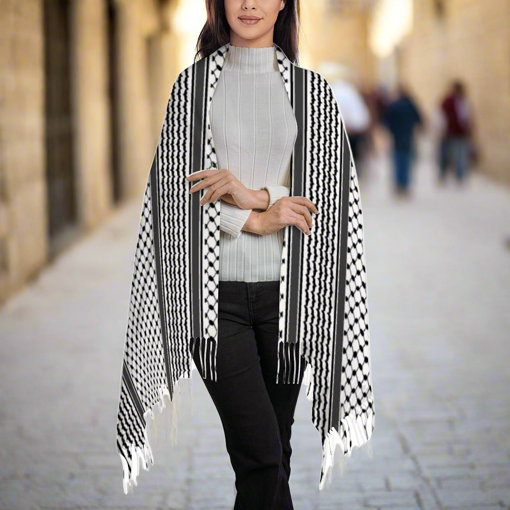 Kuffiyeh Tassel Scarf Neckerchief for Women 28.35" x 77.56"