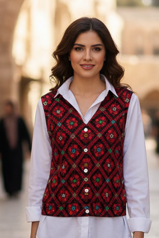 Palestinian Tatreez Print Sleeveless Work Graduation Cardigan Vest