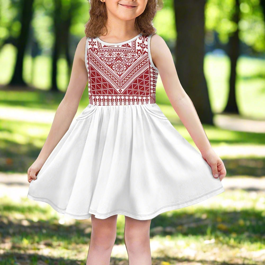 Palestinian Tatreez Print Kids' dress with pocket