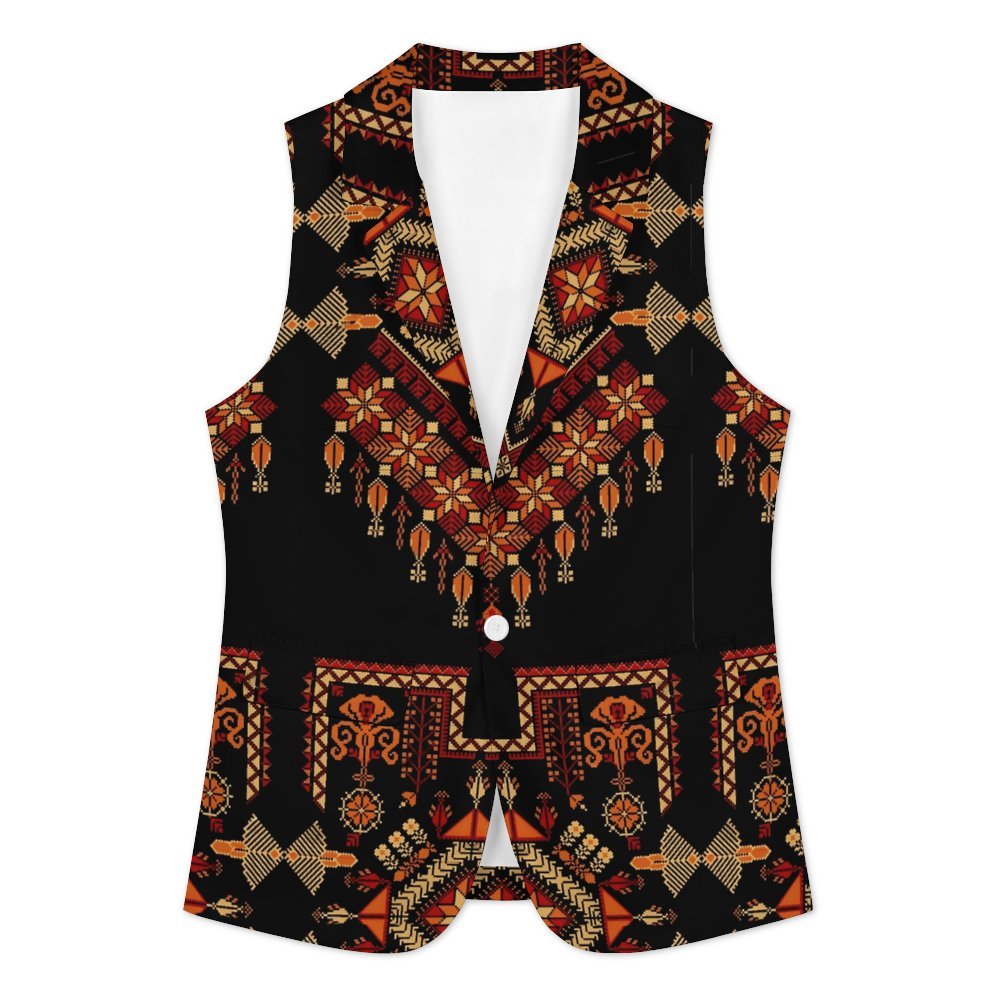 Palestinian Tatreez print Women Sleeveless Blazer Women's suit vest