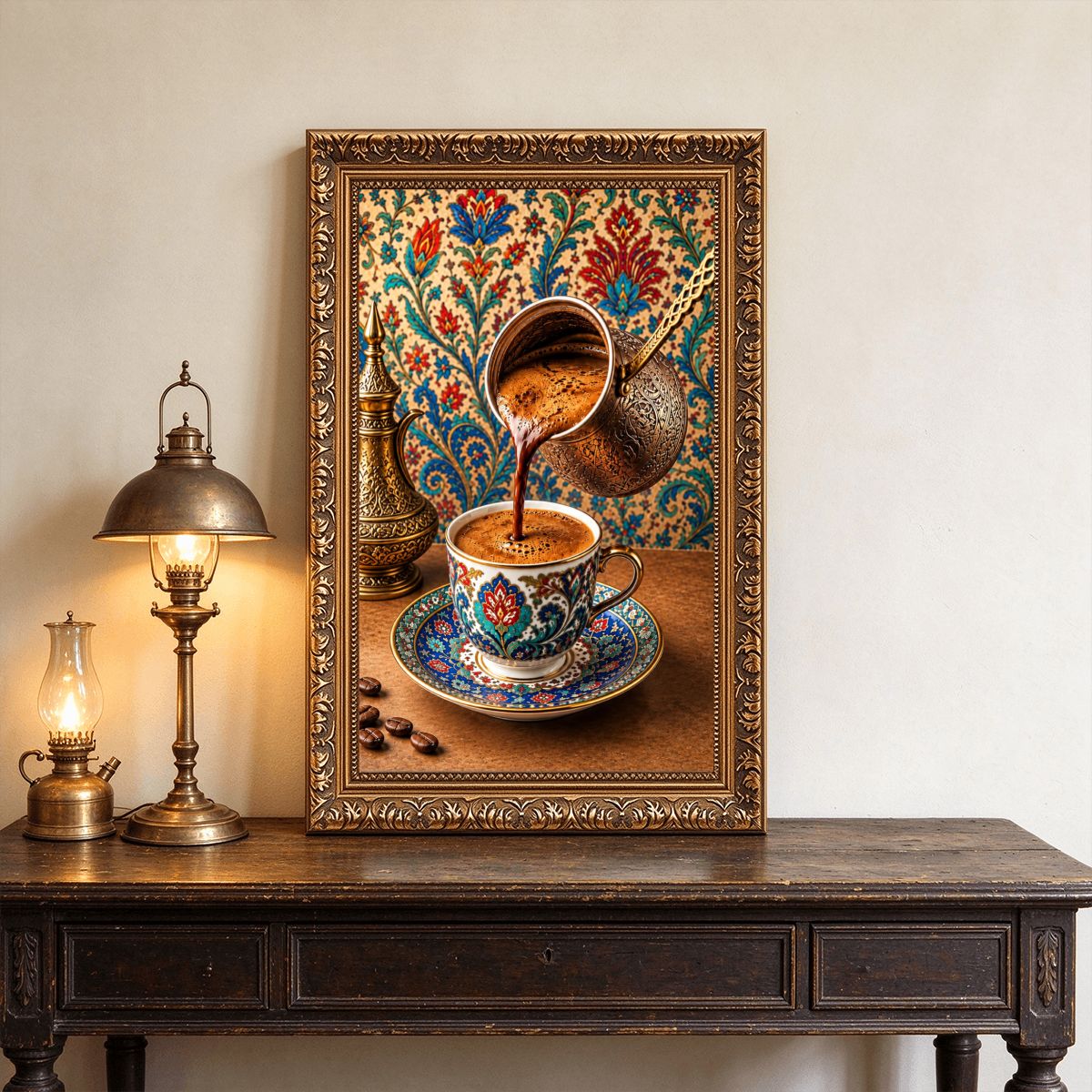 Arabic Coffee Vintage Gold Framed Canvas Prints Wall Art (2:3) (Made in USA)